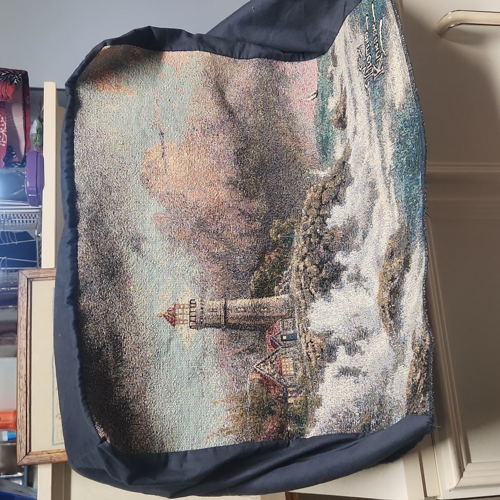 Thomas Kinkade Woven Tapestry Chair Cover Lighthouse Nautical Ocean